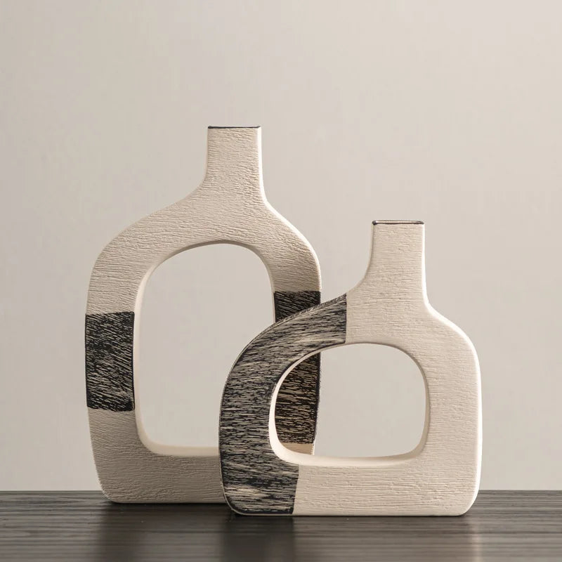 DecorBites™ Geometric Stripes Ceramic Flower Vase for Home Decoration and Flower Arrangements