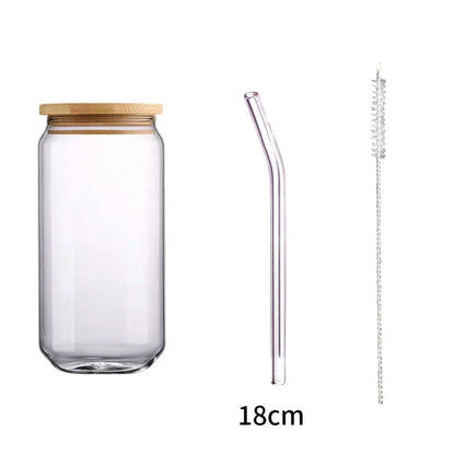 DecorBites™ Glass Drink Cup with Bamboo Lid - High Borosilicate Glass Tea Juice Coffee Mug