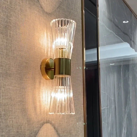 DecorBites™ Gold Stainless Steel Glass Sconces for Bedroom, Dining, Aisle Wall Lights