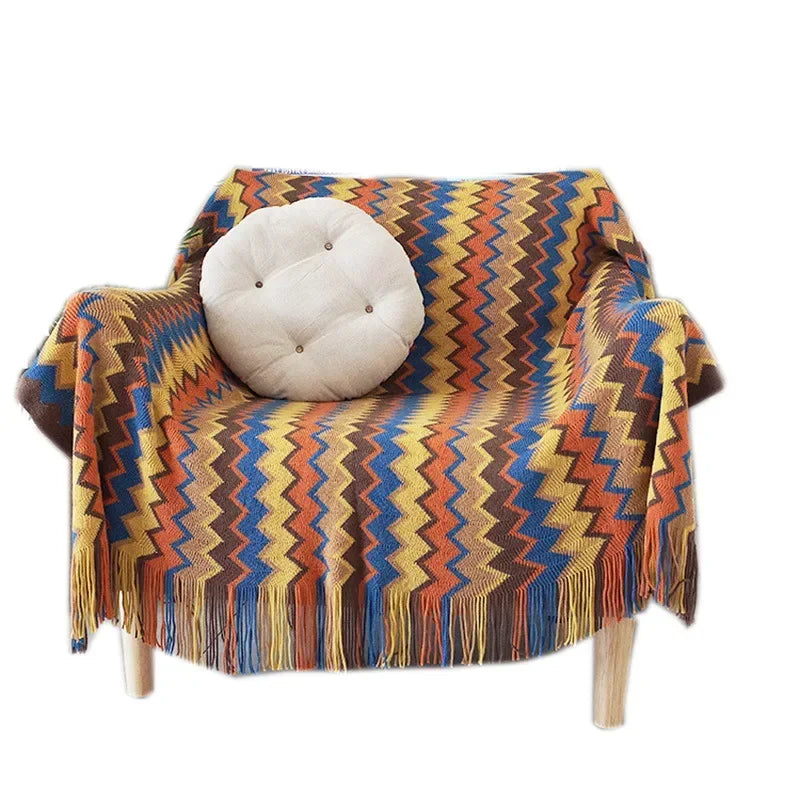 Striped Knit Sofa Blanket