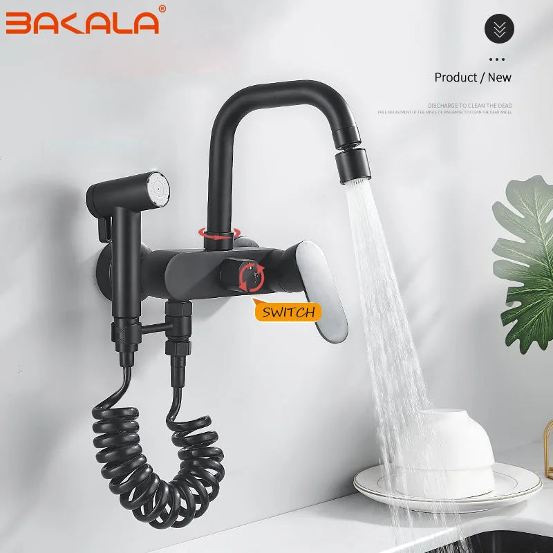 Black Wall-Mounted Kitchen Faucet