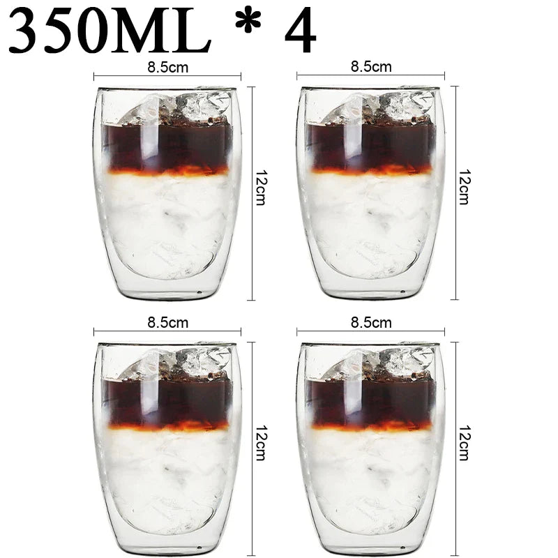 DecorBites™ Double Wall Borosilicate Glass Mug Set for Tea Coffee Juice Bar Drinkware