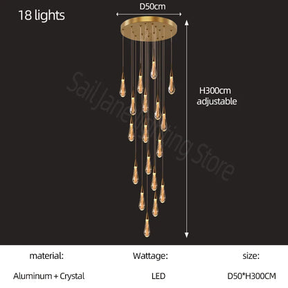 DecorBites™ Gold Crystal Chandelier for Modern Living, Dining & Stair Lighting