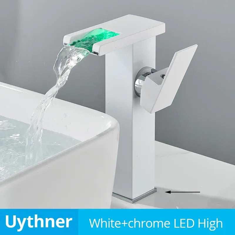 DecorBites™ LED Waterfall Bathroom Sink Faucet Hot Cold Mixer Tap Deck Mounted