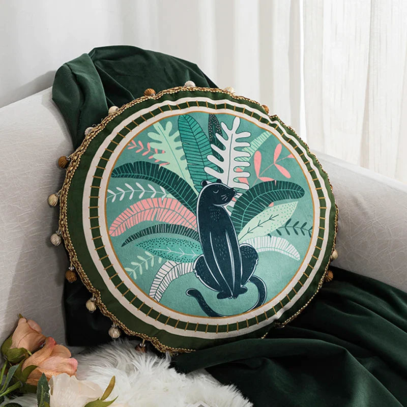 DecorBites™ Green Leaves Moss Printed Velvet Cushion Cover for Home Decor