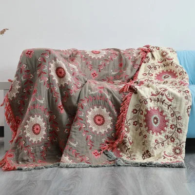 DecorBites™ Double-Sided Sofa Throw Blanket - Japanese Cotton Cover - All-Season Quilt & Travel Blanket