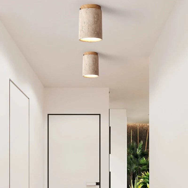 Stone Wood Ceiling Light