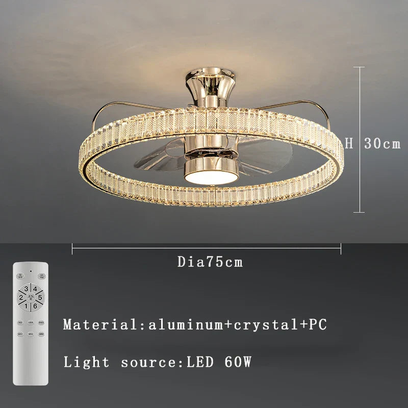 DecorBites™ Crystal LED Fan Light: 50W Remote Reversible Blade, Quiet, Timed, Invisible Design