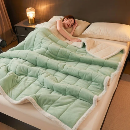 DecorBites™ Cozy 3-Layer Coral Fleece Winter Blanket - Soft & Warm Bed Quilt