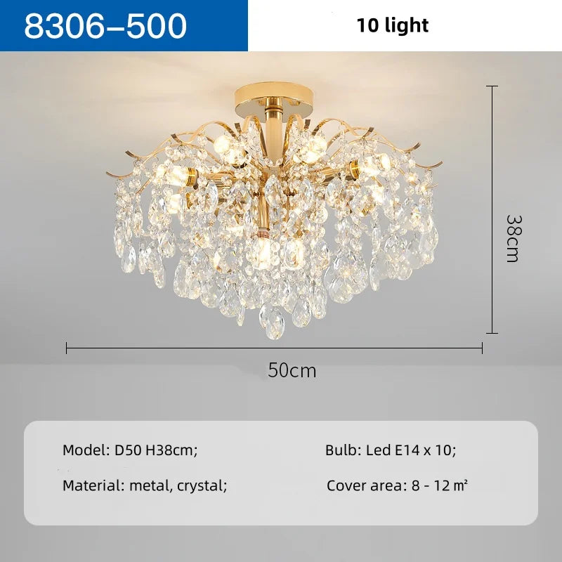 Gold Crystal Chandelier Light K9 14-Light D80cm