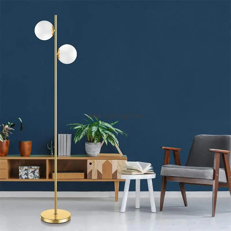 DecorBites™ Glass Ball Metal Floor Lamp - LED Lighting for Bedroom and Study
