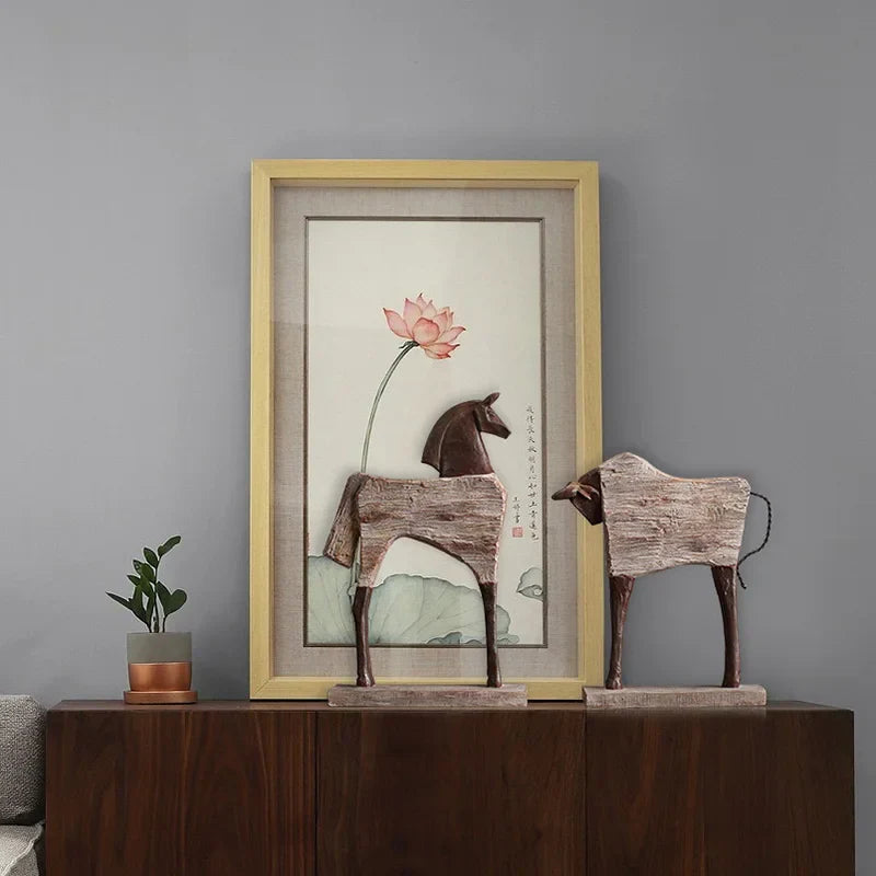 DecorBites™ Horse Sculpture: Handmade Wood Grain Design, Animal Figurine for Home Decor