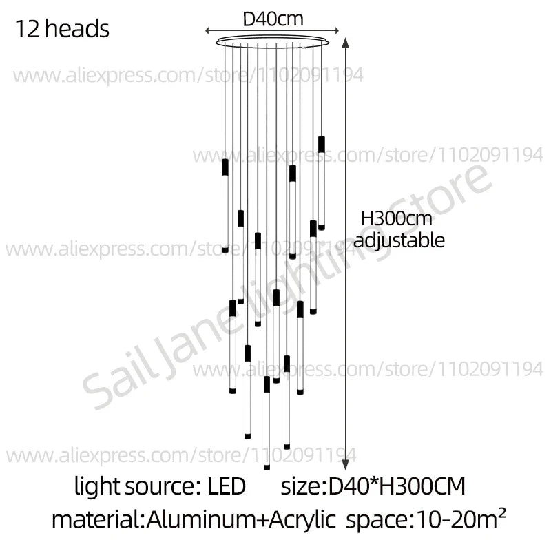 Modern Staircase Pendant Chandelier in Black or Gold
