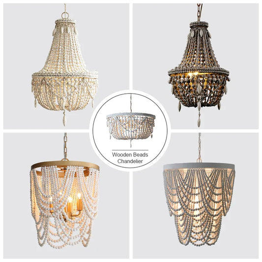 DecorBites™ French Country Wood Bead Chandelier: 3/5 Lights Princess Decorative Hanging Fixture