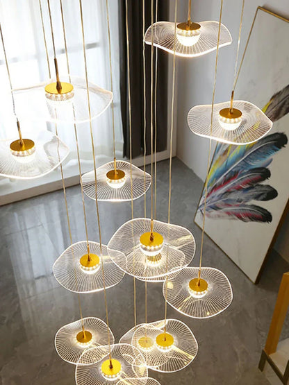 DecorBites™ Gold Acrylic Chandeliers LED Pendant Lamp Modern Staircase Living Room Lighting