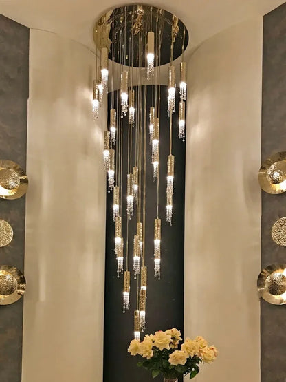 DecorBites™ Crystal LED Staircase Chandelier: Modern Luxury Ceiling Lighting for Living Room Hall Loft