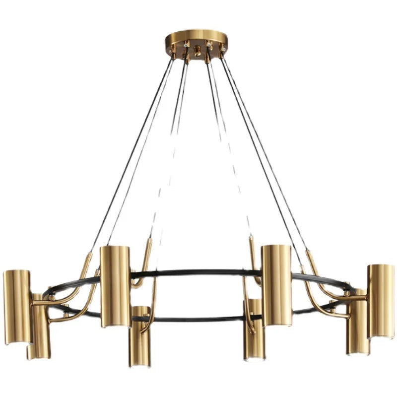 DecorBites™ Gold LED Ring Chandelier | Modern Black Wire Adjustable Lighting Fixture