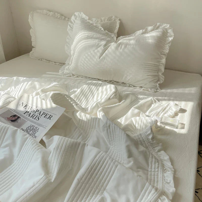 DecorBites™ Korean Princess Lace Ruffles Summer Quilt Bedspread - 3Pc Bedding Set