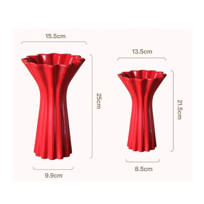 DecorBites™ Geometric Fold Pattern Ceramic Vase Red Floral Arrangement Terrarium Home Decor
