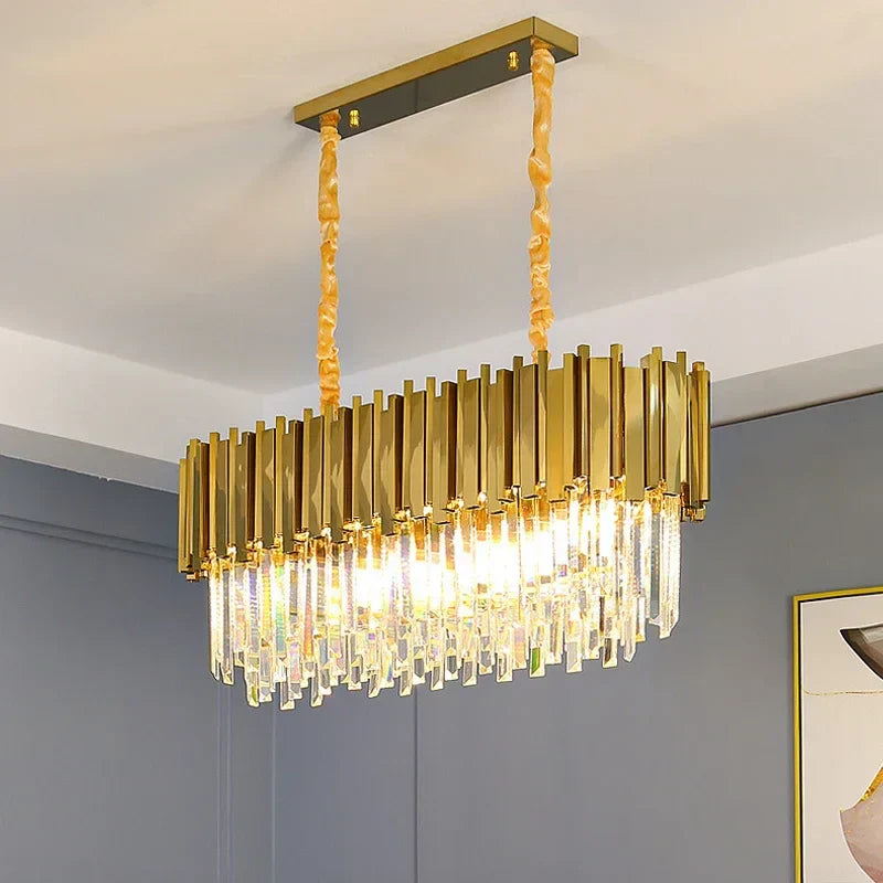 DecorBites™ Crystal Oval Round Chandelier: Luxury Nordic Modern LED Lighting for Home and Bar
