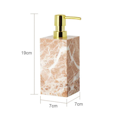 DecorBites™ Coral Pink Marble Bathroom Accessories Set: Dispenser, Dish, Holder, Tissue Box, Tray