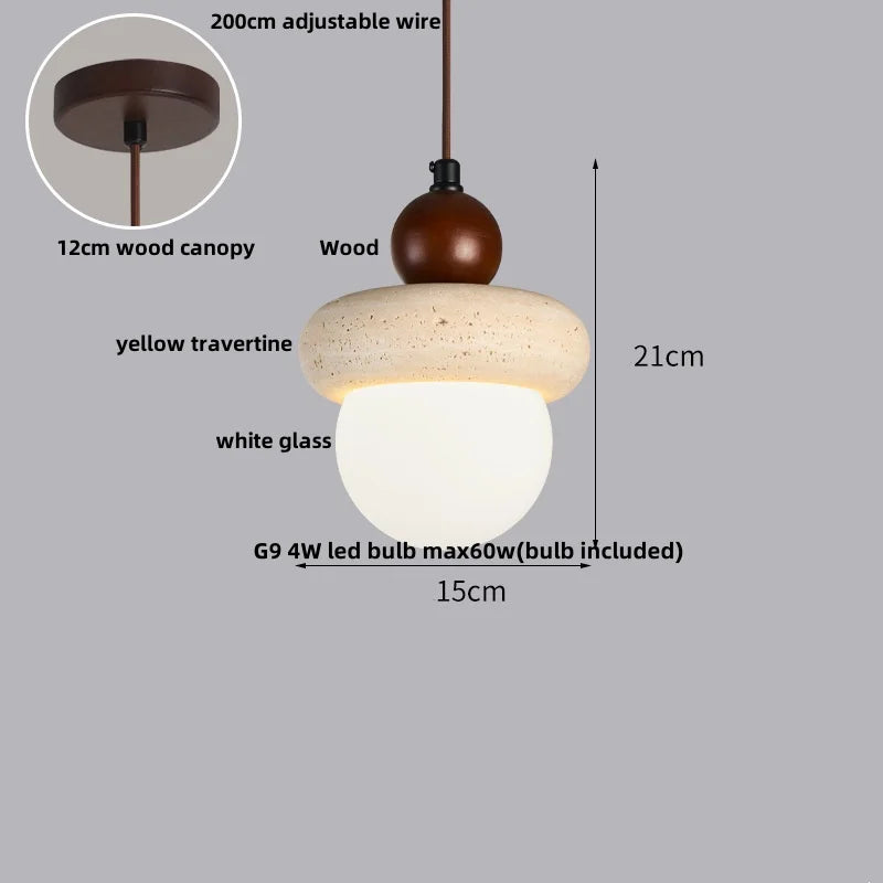 DecorBites™ LED Wood Pendant Light Adjustable Yellow Stone Bedroom Coffee Hanging Lamp
