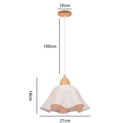 Nordic White Iron Pendant Light With Wood Accent