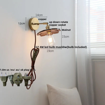 DecorBites™ LED Walnut Wood Wall Lamp Pull Chain Switch Modern Indoor Light