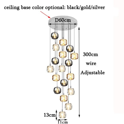 DecorBites™ Crystal LED Chandelier: Modern Staircase Pendant Light for Stylish Home Decor