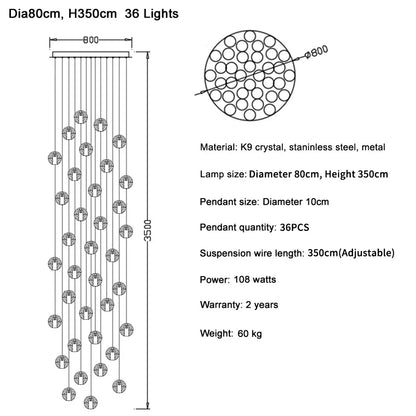 DecorBites™ Crystal Ball LED Chandelier Pendant Light for Living Room Kitchen Lighting