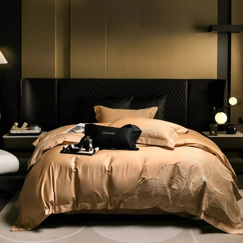 DecorBites™ Embroidered Egyptian Cotton Bedding Set - Queen/King, Luxury Bed Sheet & Pillowcases