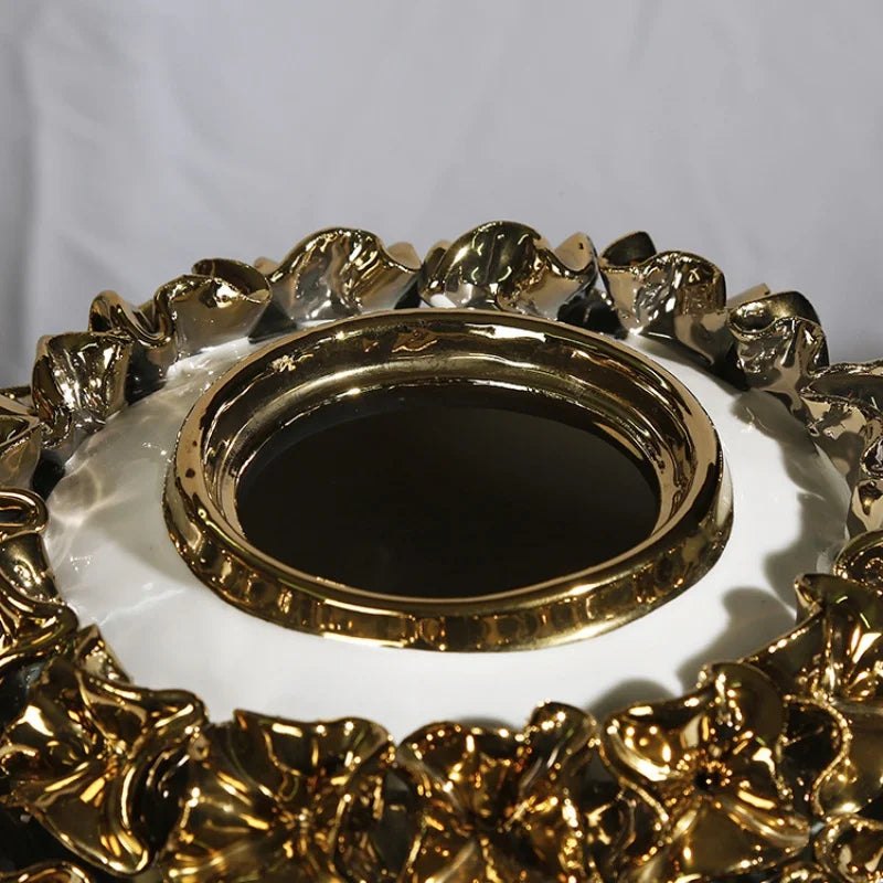Gold Ceramic Ginger Jar With Relief Flower Design