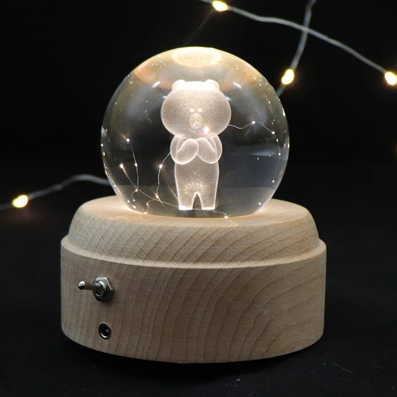 DecorBites™ Crystal Ball Music Box: Rotating Light Projection, Birthday & Valentine's Day Gift