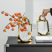 Gold Handbag Ceramic Vase Large Tabletop Decor