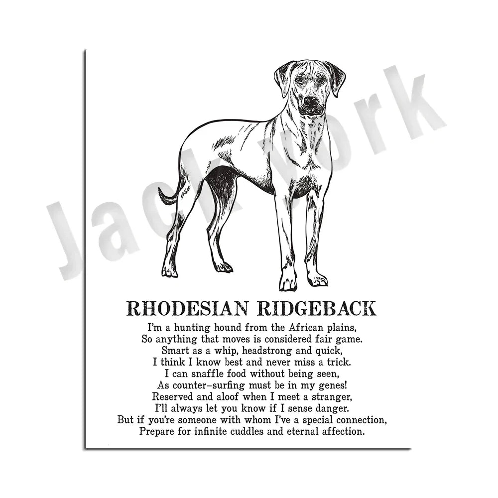 DecorBites™ Dog Breed Poster featuring Rhodesian Ridgeback, Havanese, and More