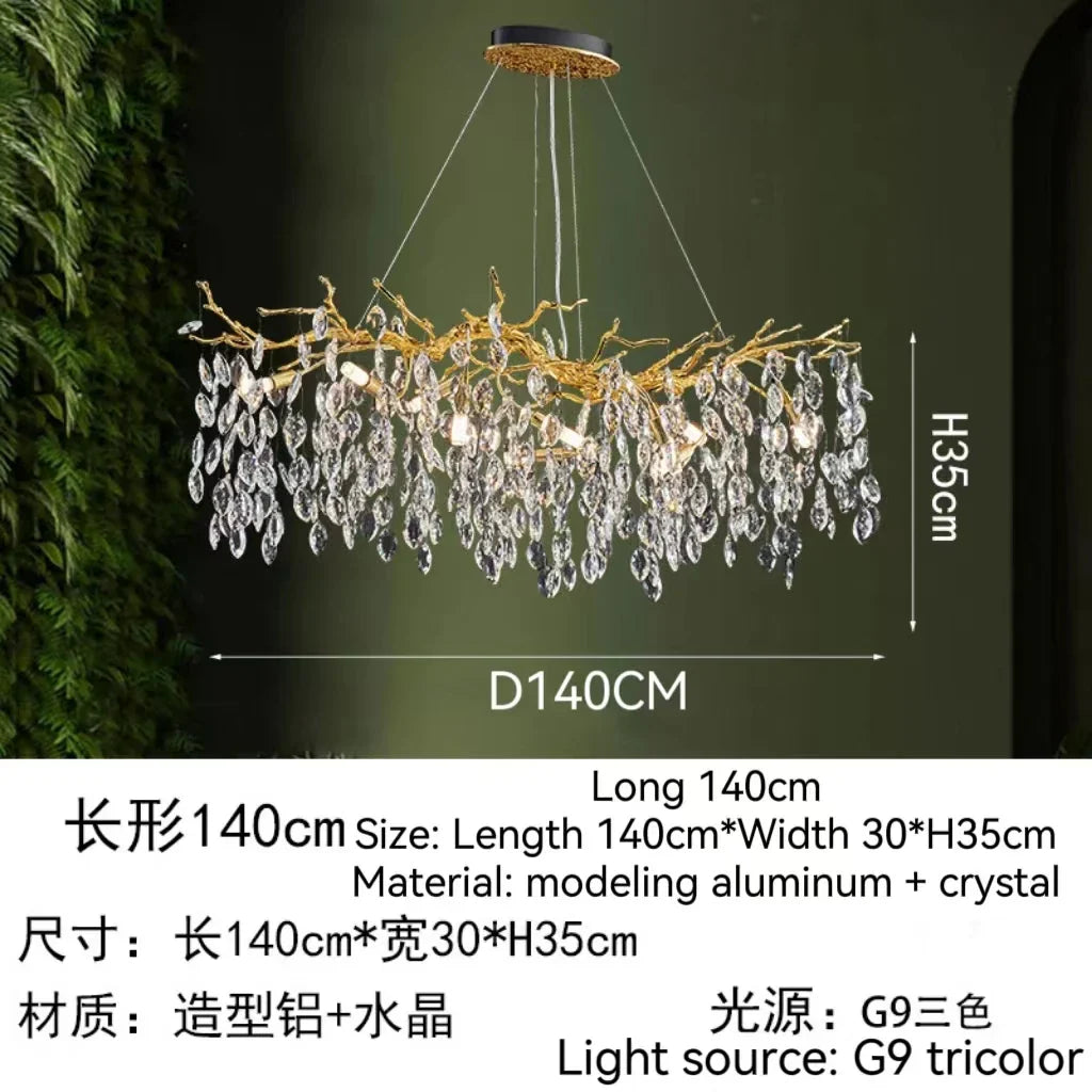 Gold Crystal Tree Chandelier Matte Aluminum Finish