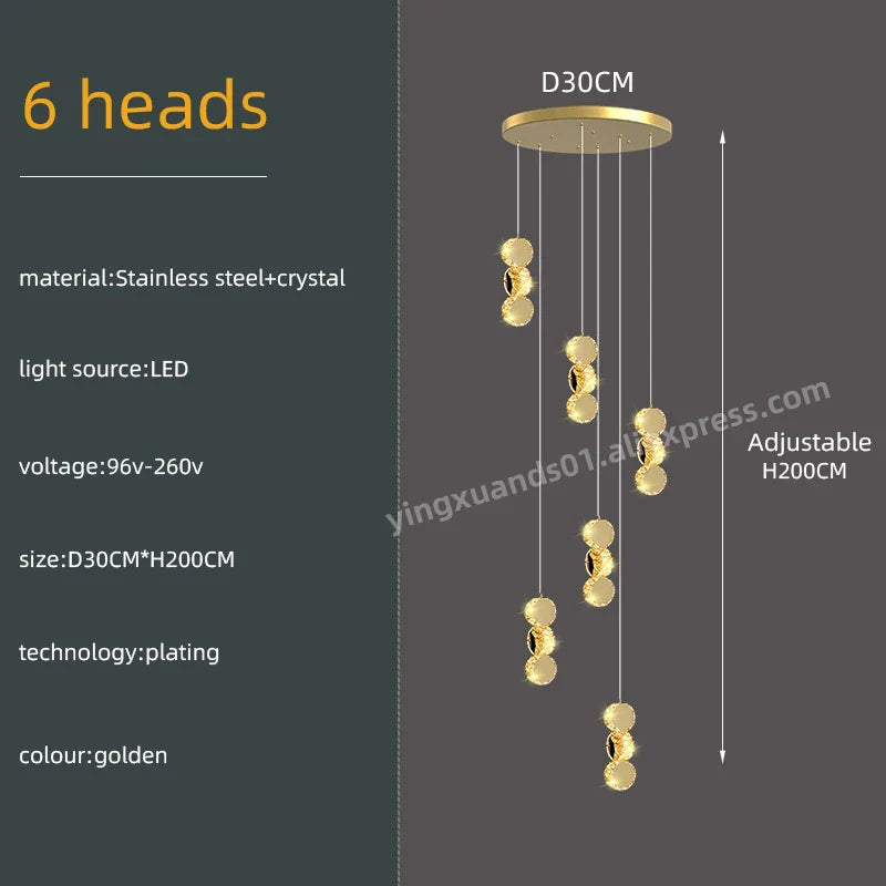 DecorBites™ Gold Crystal Chandeliers LED Pendant Lamp for Modern Living Spaces