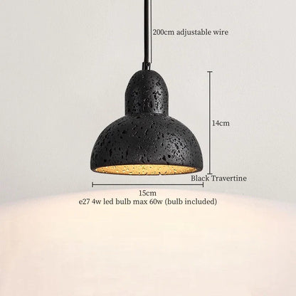 DecorBites™ Glass Ball LED Pendant Lights Black Travertine Wabi Sabi Hanging Lamp