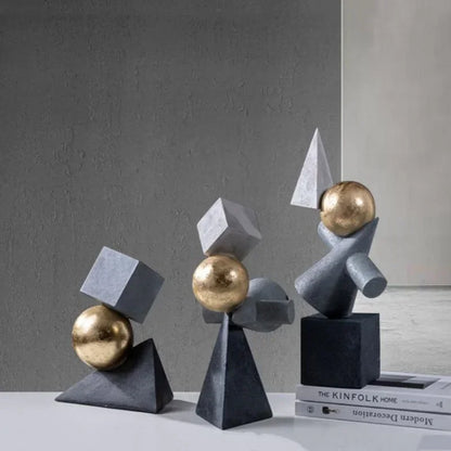 DecorBites™ Geometric Gold Ball Sculpture Statues for Home Decor