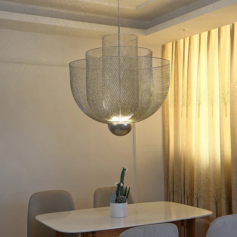 DecorBites™ Grid Meshmatics Dimmable LED Chandelier Pendant - Modern Metal Design