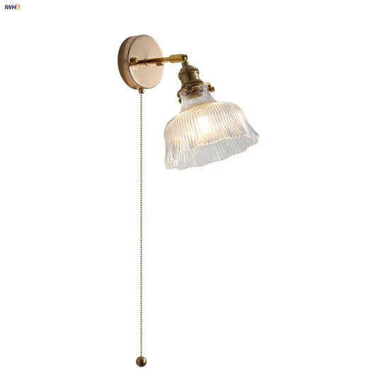 DecorBites™ Glass Rotate Copper Wall Sconce | Pull Chain Switch LED Light Fixture