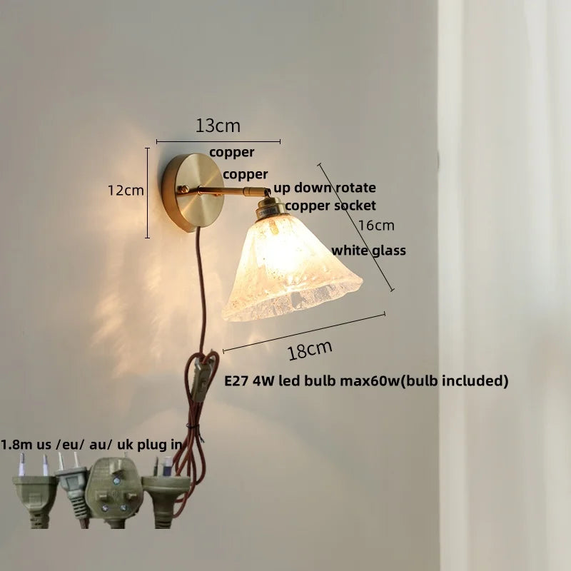 DecorBites™ Japanese Style LED Wall Sconce Glass Rotate Pull Chain Switch Stair Light