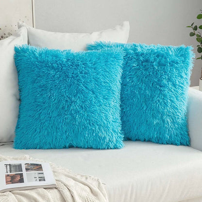 DecorBites™ Cozy Plush Fur Cushion Cover 43x43cm White Grey Sofa Decor Pillowcase