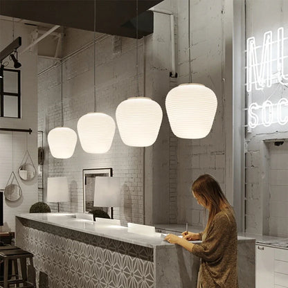 DecorBites™ Glass Whorls Cocoon Pendant Light - Milky White, Modern Hanging Lamp
