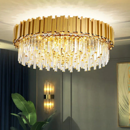 DecorBites™ Crystal Gold Chandelier LED Ceiling Pendant for Living Room Bedroom Kitchen Island