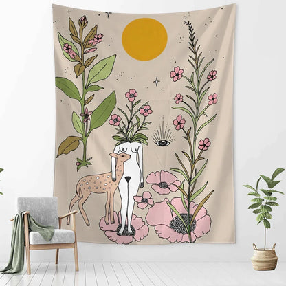 DecorBites™ Botanical Girl Tarot Astrology Tapestry Wall Hanging for Boho Wicca Aesthetic Decor