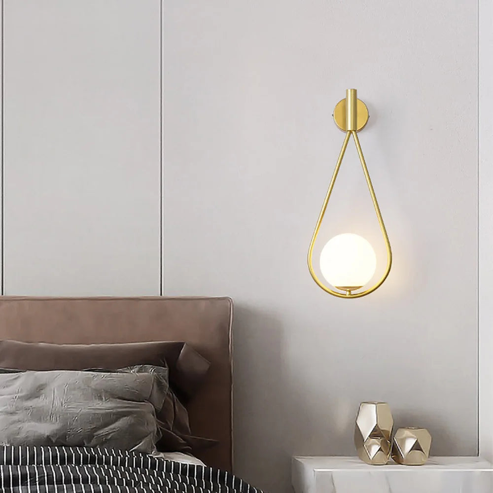 DecorBites™ Glass Shade Gold Wall Lamp Bedroom Bedside Spherical Aisle Light