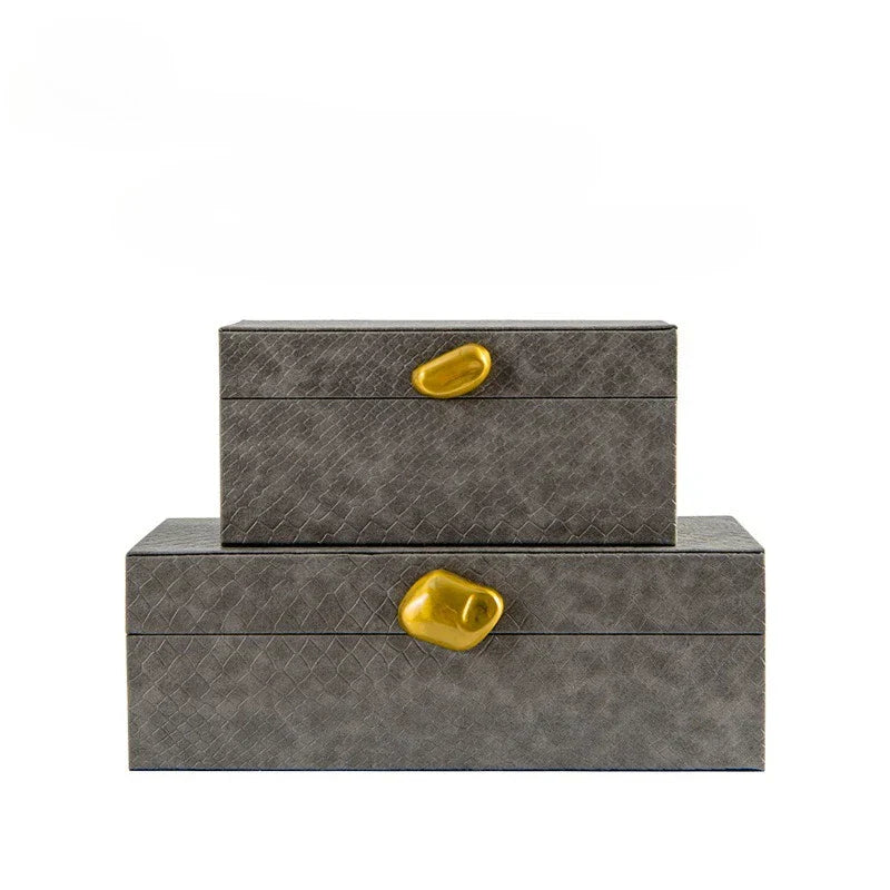Gold Handle Leather Jewelry Box