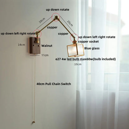 DecorBites™ LED Wall Lamp Rotatable Glass Walnut Swing Arms Hallway Stair Light