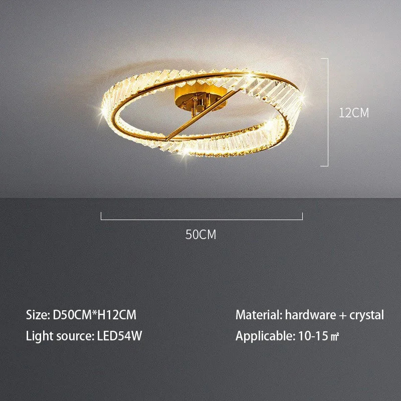 DecorBites™ Crystal Rings LED Ceiling Light: Modern Dimmable Gold Lustre for Indoor Home Decor